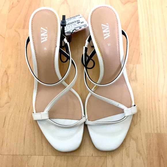 Zara white sandal block heels